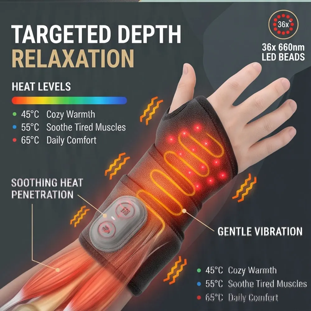 Electric Compress Hot Wrist Wrap 36/48 LEDs 3 Modes 660nm 850nm Infrared Wearable Joint Support Portable Hand Relaxation Brace