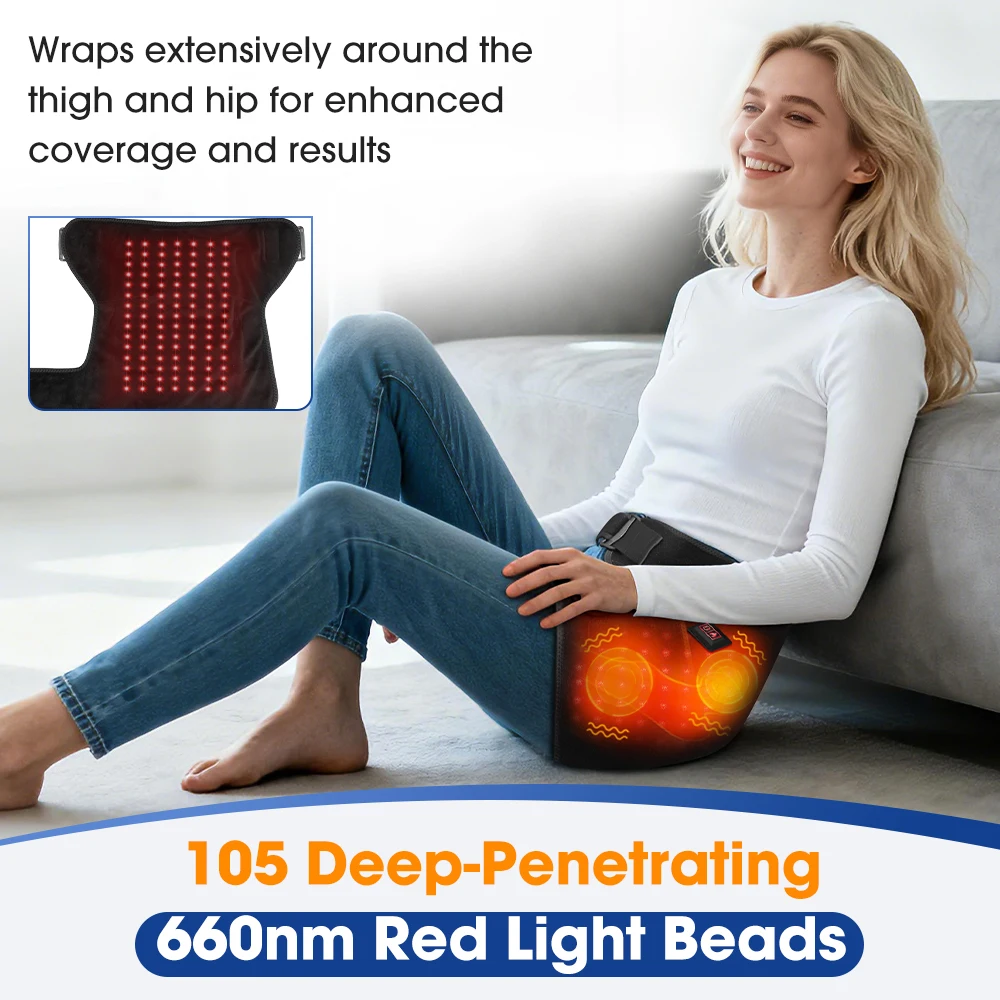 Hip Massage Belt with Professional 105 pcs 660nm Red Light Beads Heating Hip Massager for Thighs Buttock Hip Full-Wrap