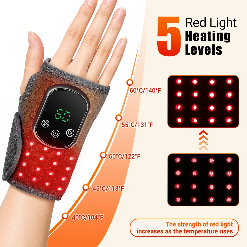 660nm Infrared Wrist Massager Red Light Heating Vibration Massage Wrap Brace Electric Wristband Pad for Hand Joint Support Relax