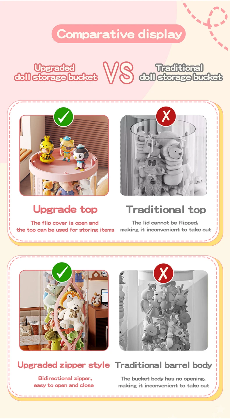 Transparent Plush Doll Storage Box Children's Toy Organizer Toy Organization Kid DIY Zipper Bins for Christmas & Halloween Decor