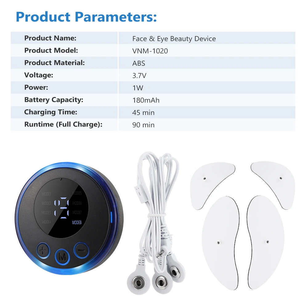 EMS Facial Lifting Massager Face Beauty Machine 8 Modes 19 Levels Rechargeable Face Eye Patch Device for Home Beauty
