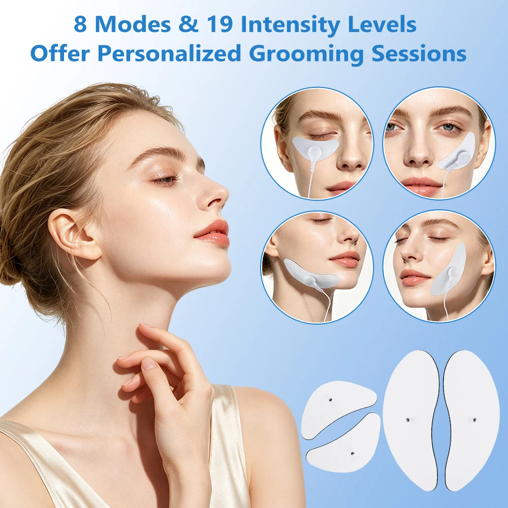 EMS Facial Lifting Massager Face Beauty Machine 8 Modes 19 Levels Rechargeable Face Eye Patch Device for Home Beauty