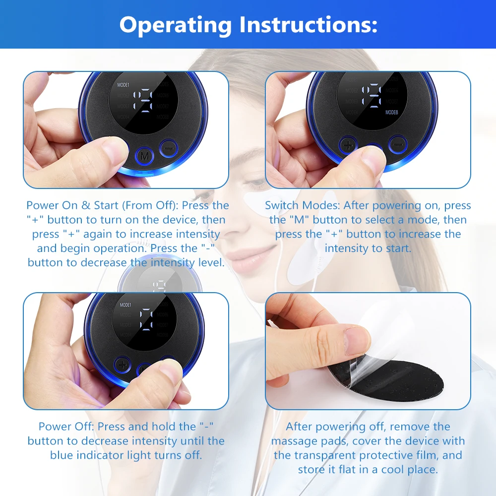 EMS Facial Lifting Massager Face Beauty Machine 8 Modes 19 Levels Rechargeable Face Eye Patch Device for Home Beauty
