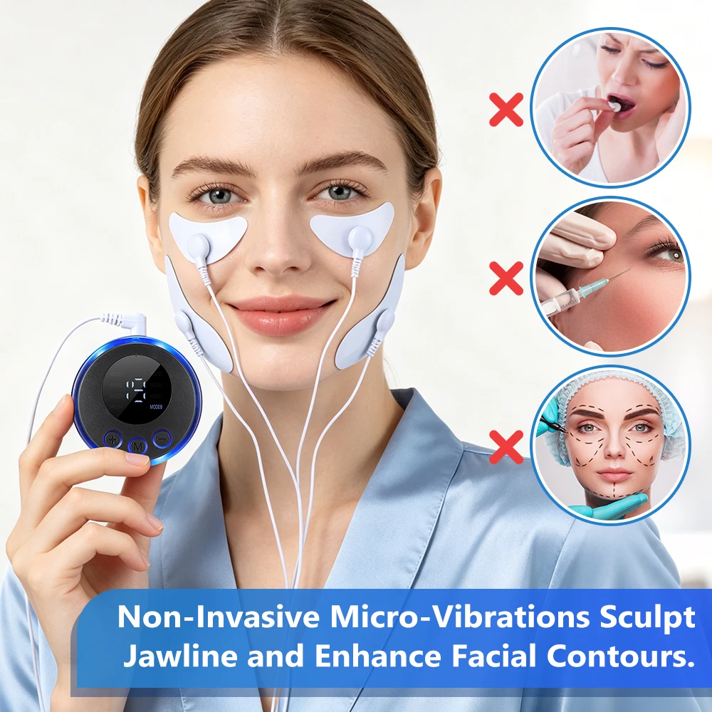 EMS Facial Lifting Massager Face Beauty Machine 8 Modes 19 Levels Rechargeable Face Eye Patch Device for Home Beauty