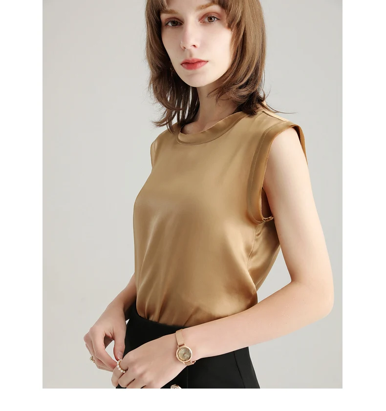 SuyaDream Women Silk Tanks 100%Real Silk Satin Sleeveless Solid Tank Tops 2021 Summer Elegent Vests