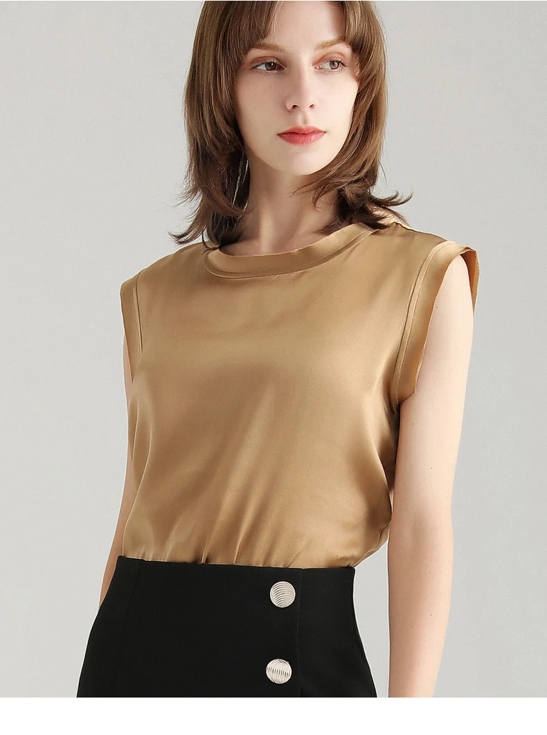 SuyaDream Women Silk Tanks 100%Real Silk Satin Sleeveless Solid Tank Tops 2021 Summer Elegent Vests