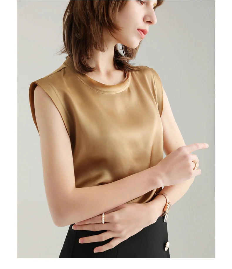 SuyaDream Women Silk Tanks 100%Real Silk Satin Sleeveless Solid Tank Tops 2021 Summer Elegent Vests