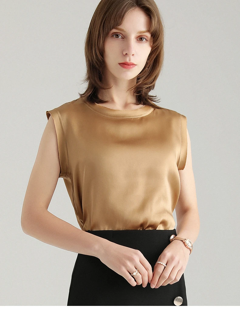 SuyaDream Women Silk Tanks 100%Real Silk Satin Sleeveless Solid Tank Tops 2021 Summer Elegent Vests