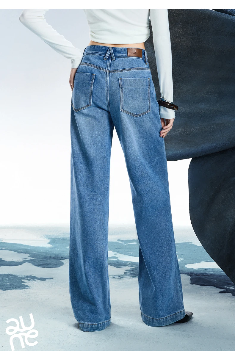 TOYOUTH Women Denim Jeans 2025 Spring New Acetate Wide Leg Mid Low Waist Slim Fit Straight Wide Leg Pants