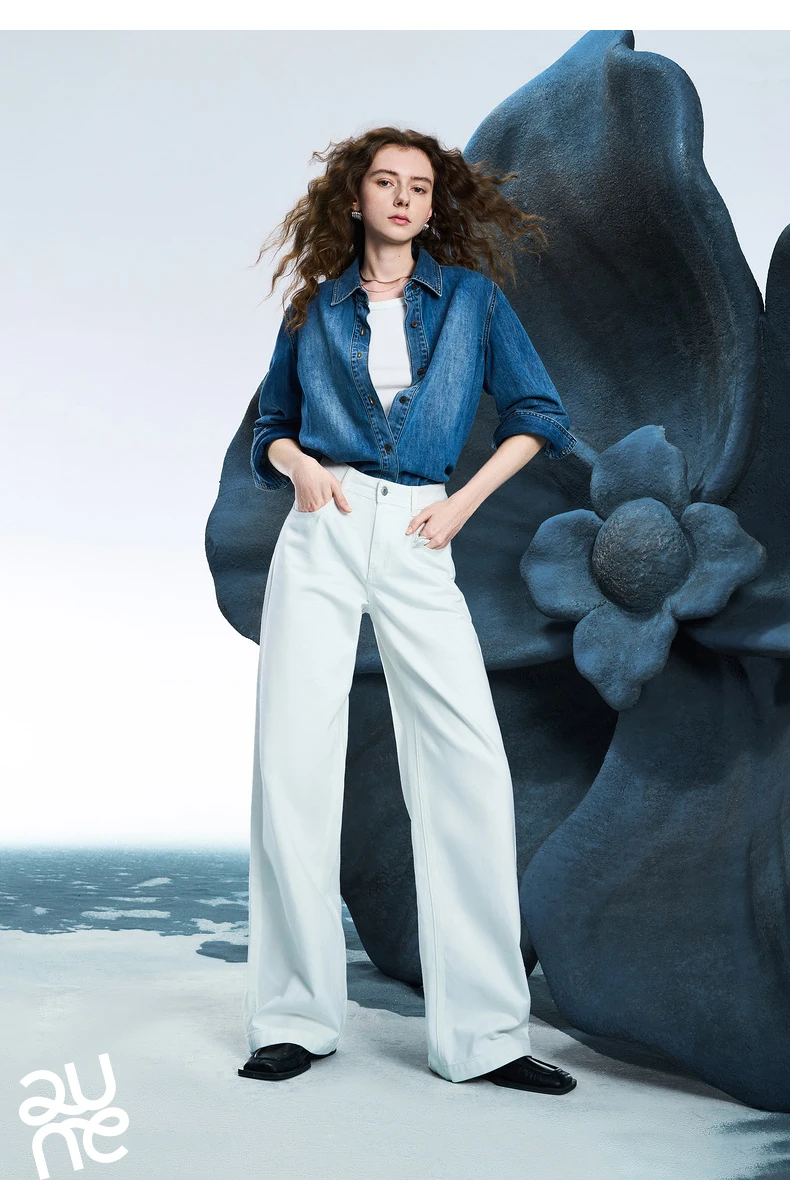 TOYOUTH Women Denim Jeans 2025 Spring New Acetate Wide Leg Mid Low Waist Slim Fit Straight Wide Leg Pants