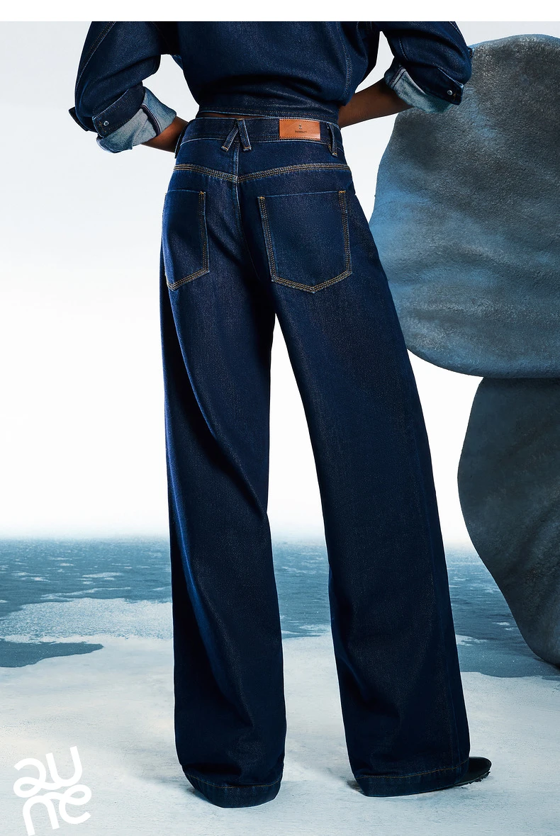 TOYOUTH Women Denim Jeans 2025 Spring New Acetate Wide Leg Mid Low Waist Slim Fit Straight Wide Leg Pants