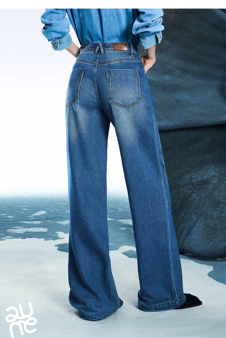 TOYOUTH Women Denim Jeans 2025 Spring New Acetate Wide Leg Mid Low Waist Slim Fit Straight Wide Leg Pants