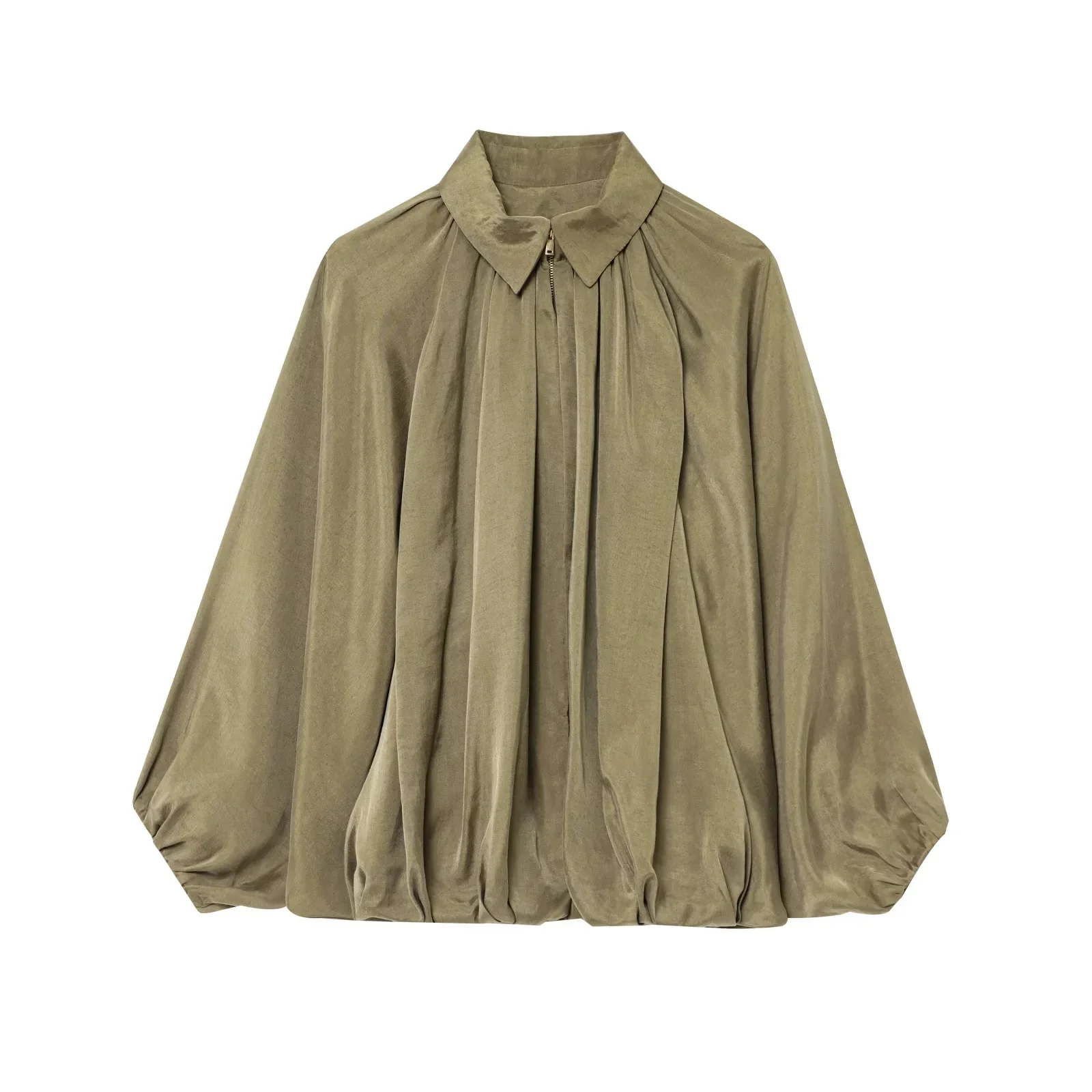 KONDALA High Street Satin Bomber Jackets Women Long Lantern Sleeve Zipper Oversized Jackets Fashion 2025 Autumn Casual Outwears