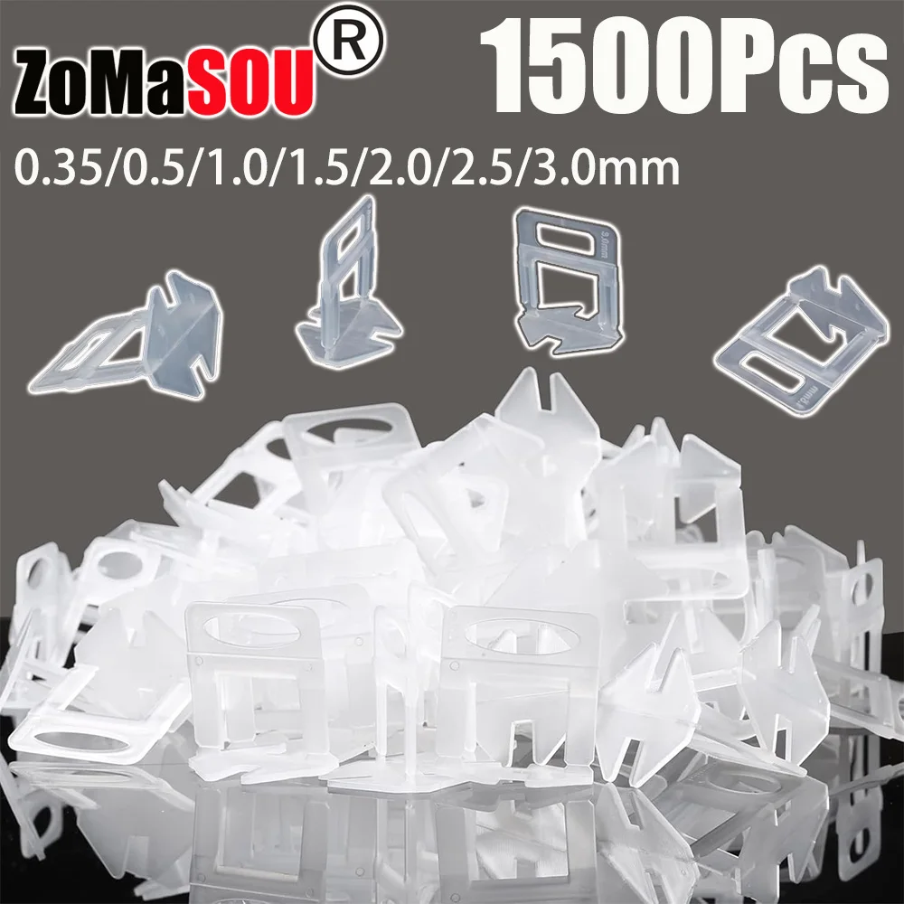 100-1500Pcs Tile Leveling System Clips Tile Spacers Laying Level Spacers Clips 0.35/0.5/1/1.5/2/2.5/3mm Construction Tools