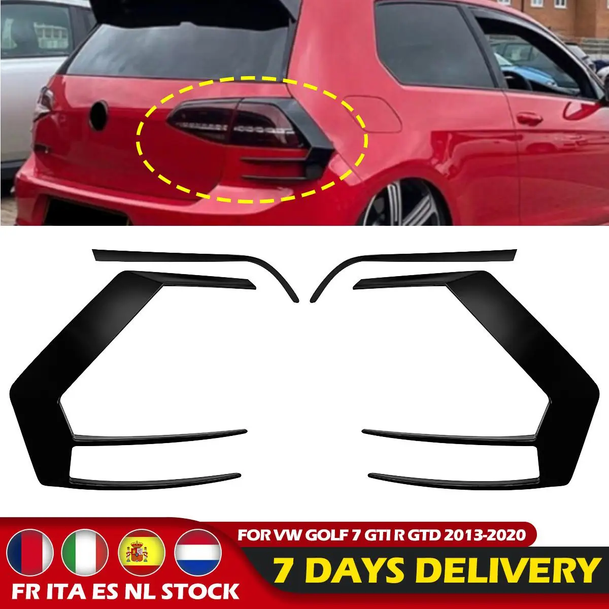 1Pair Rear Bumper Splitter Canard For VW Golf 7 7.5 MK7 MK7.5 GTI R GTD R400 2012-2020 Rear Tail Lamp Spoiler Brake Lamp Trim