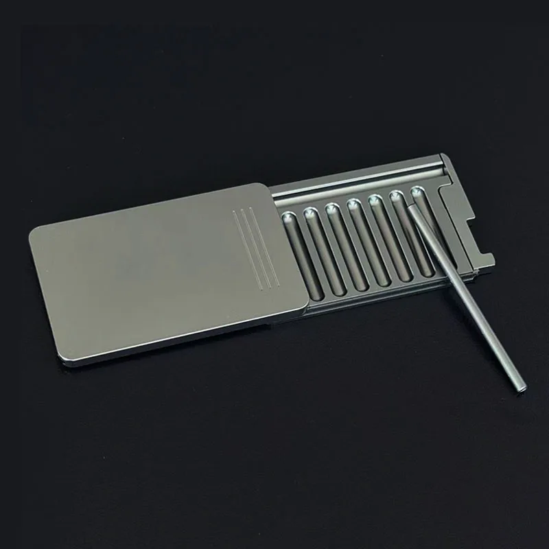 High Quality 8-Compartment Metal Snuff Container Kit with Slide Lid Design Built-in Aluminum Straw Leak-Proof Snuff Storage case