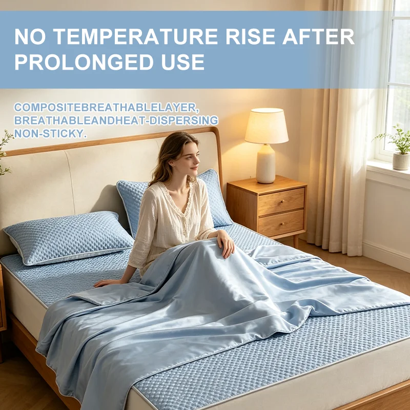 Breathable Cooling Mattress Mat Silky Fiber Fabric Bed Mat Summer Solid Color Cooling Pad Skin-friendly Sleeping Mat Washable