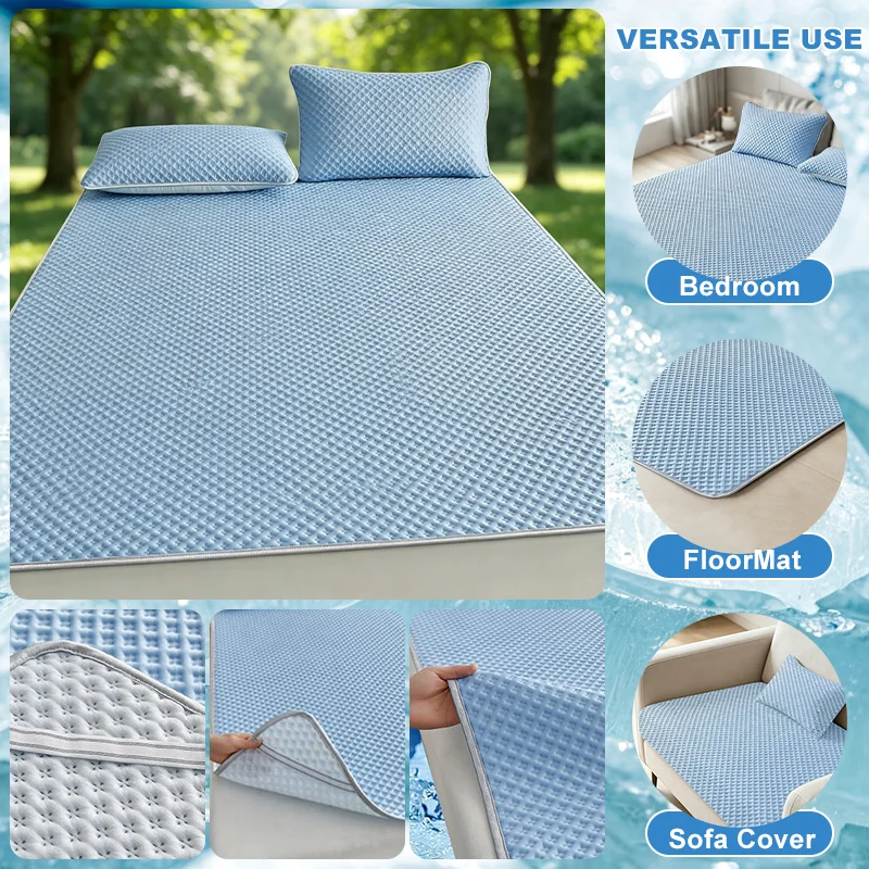 Breathable Cooling Mattress Mat Silky Fiber Fabric Bed Mat Summer Solid Color Cooling Pad Skin-friendly Sleeping Mat Washable