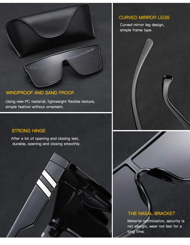 New Fashion Large Frame Sunglasses Luxury Brand Design One Piece True Film Eyewear Classic Outdoor Beach Sun Glasses Uv400