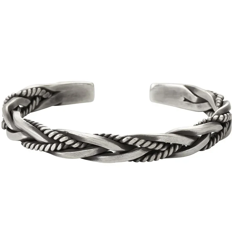 925 Sterling Silver Twisted Woven Bracelet Man Women Neutral Retro Original Handmade Opening Bangle Fashion Party Jewelry Gifts