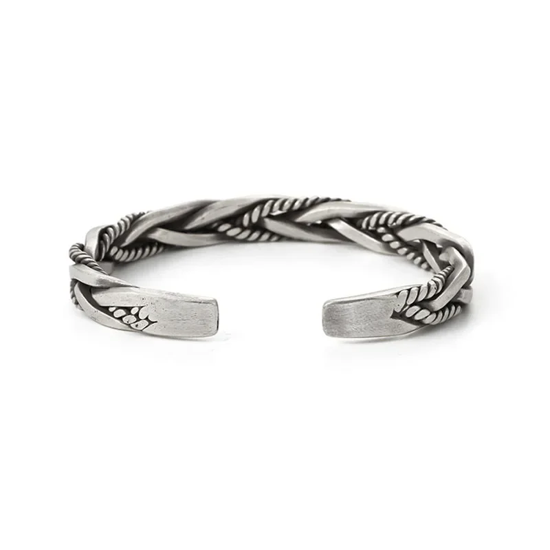 925 Sterling Silver Twisted Woven Bracelet Man Women Neutral Retro Original Handmade Opening Bangle Fashion Party Jewelry Gifts