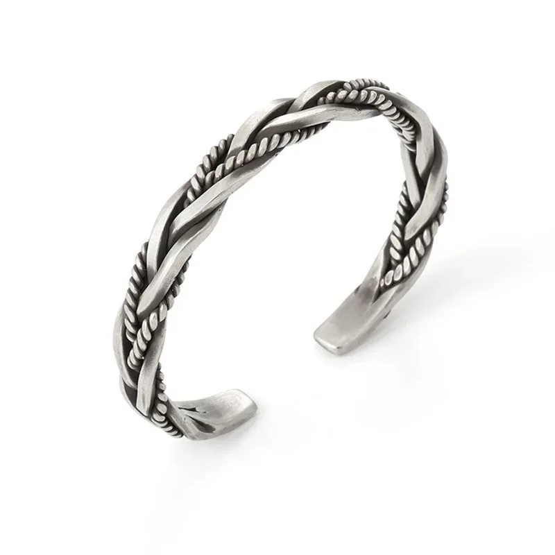 925 Sterling Silver Twisted Woven Bracelet Man Women Neutral Retro Original Handmade Opening Bangle Fashion Party Jewelry Gifts