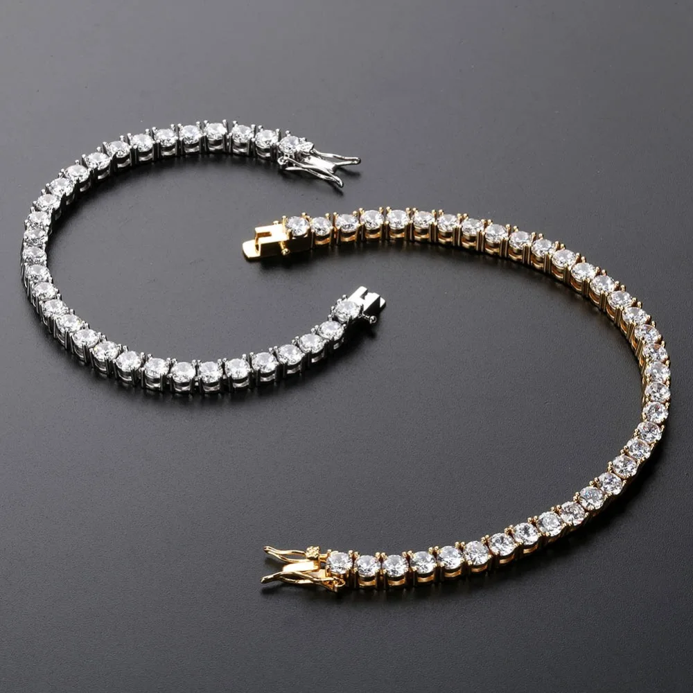 3mm-10mm Mens/Women AAA+ Cubic Zirconia Tennis Bracelet Hip Hop Jewelry Iced Out 1 Row Gold Color CZ Charms Bracelet For Gifts