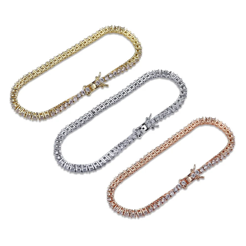 3mm-10mm Mens/Women AAA+ Cubic Zirconia Tennis Bracelet Hip Hop Jewelry Iced Out 1 Row Gold Color CZ Charms Bracelet For Gifts