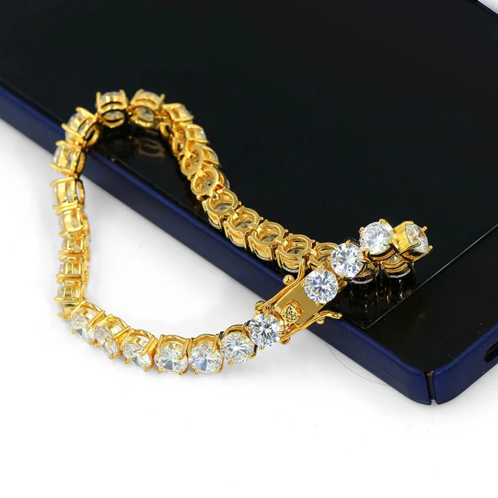3mm-10mm Mens/Women AAA+ Cubic Zirconia Tennis Bracelet Hip Hop Jewelry Iced Out 1 Row Gold Color CZ Charms Bracelet For Gifts