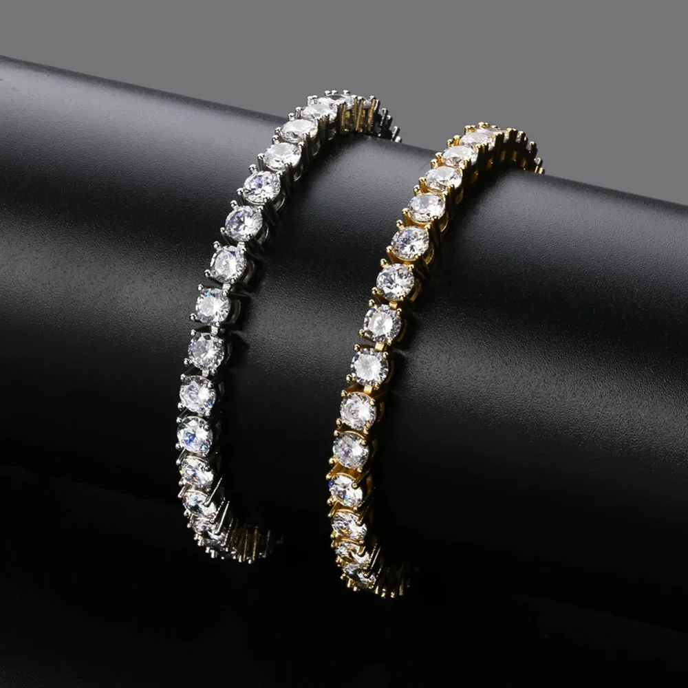 3mm-10mm Mens/Women AAA+ Cubic Zirconia Tennis Bracelet Hip Hop Jewelry Iced Out 1 Row Gold Color CZ Charms Bracelet For Gifts