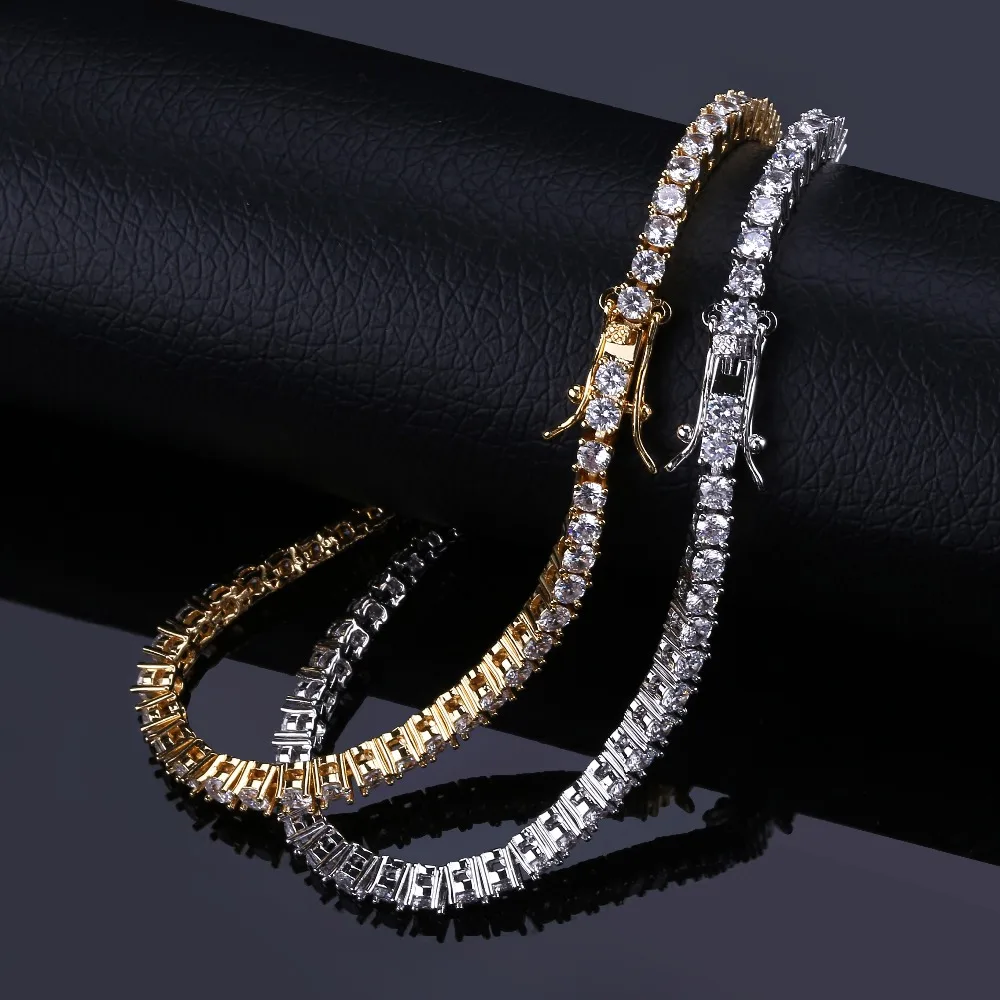 3mm-10mm Mens/Women AAA+ Cubic Zirconia Tennis Bracelet Hip Hop Jewelry Iced Out 1 Row Gold Color CZ Charms Bracelet For Gifts