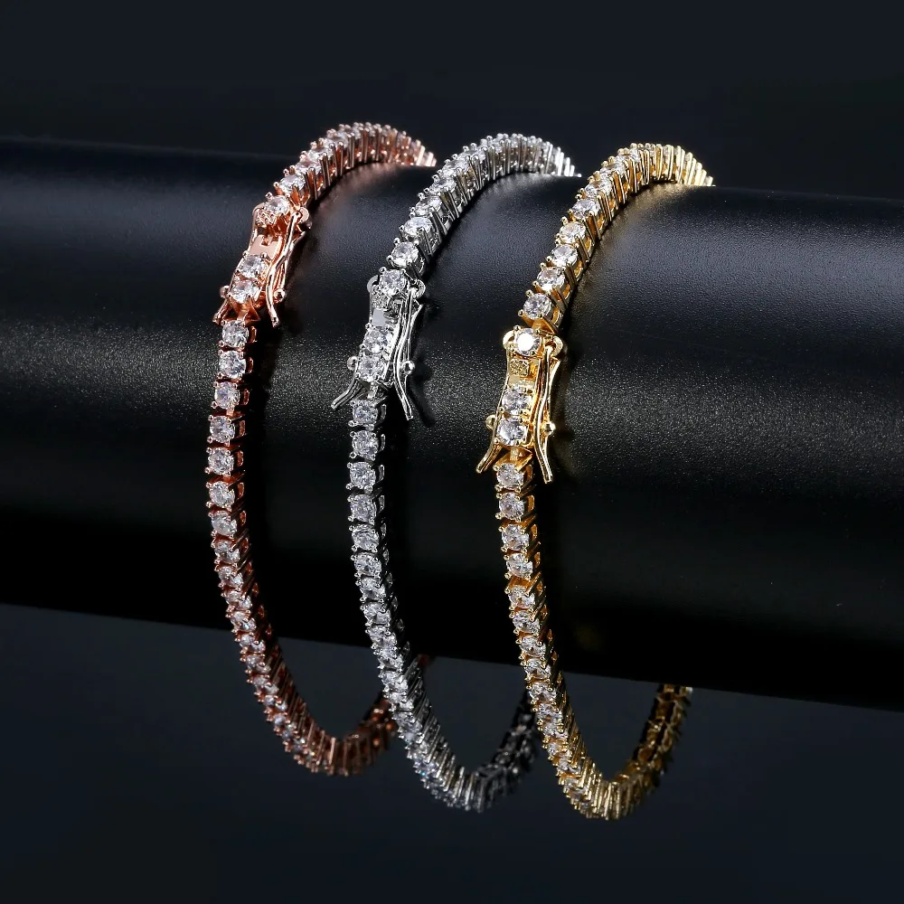 3mm-10mm Mens/Women AAA+ Cubic Zirconia Tennis Bracelet Hip Hop Jewelry Iced Out 1 Row Gold Color CZ Charms Bracelet For Gifts