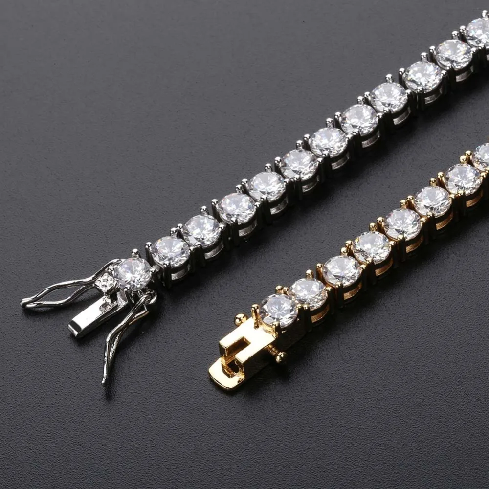 3mm-10mm Mens/Women AAA+ Cubic Zirconia Tennis Bracelet Hip Hop Jewelry Iced Out 1 Row Gold Color CZ Charms Bracelet For Gifts