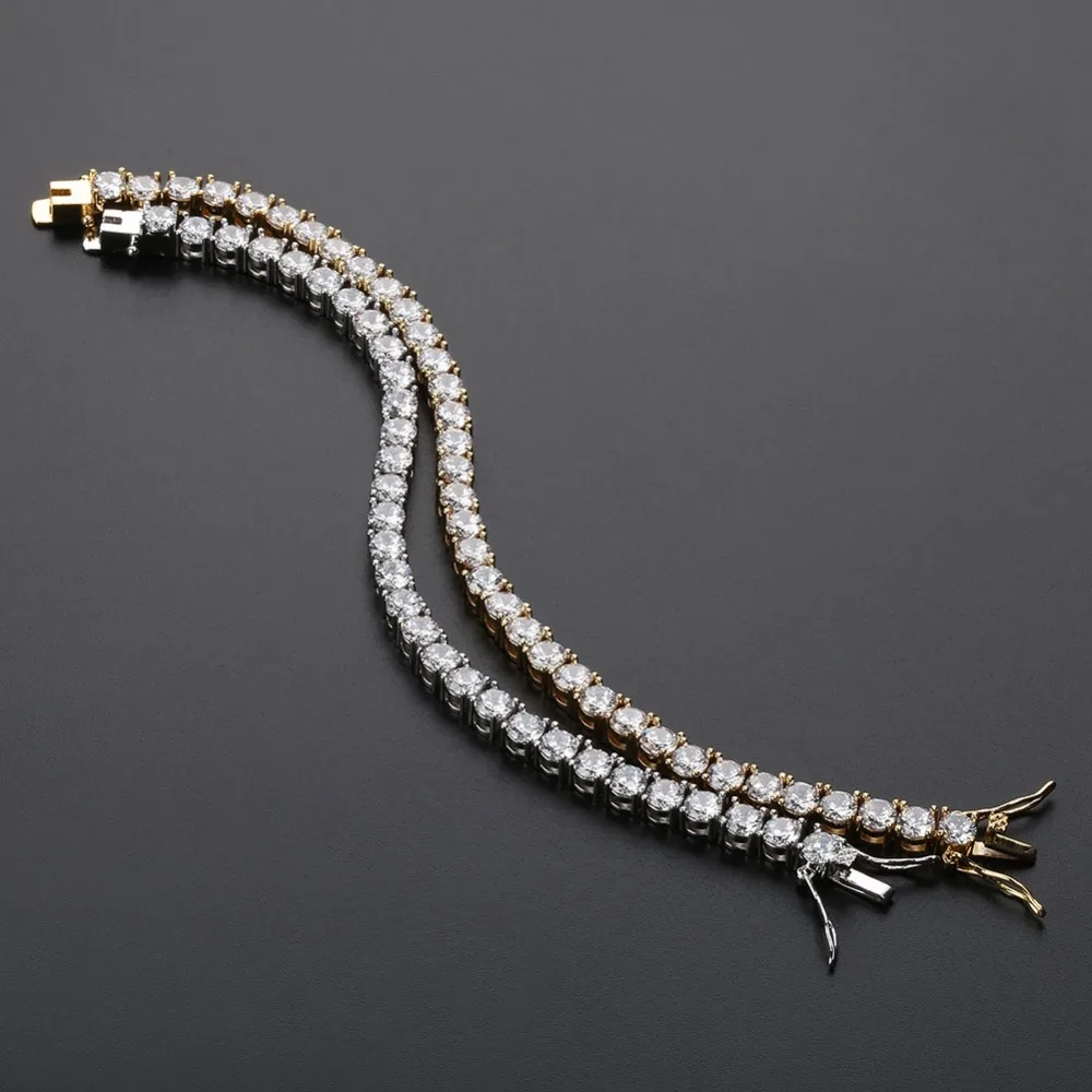 3mm-10mm Mens/Women AAA+ Cubic Zirconia Tennis Bracelet Hip Hop Jewelry Iced Out 1 Row Gold Color CZ Charms Bracelet For Gifts