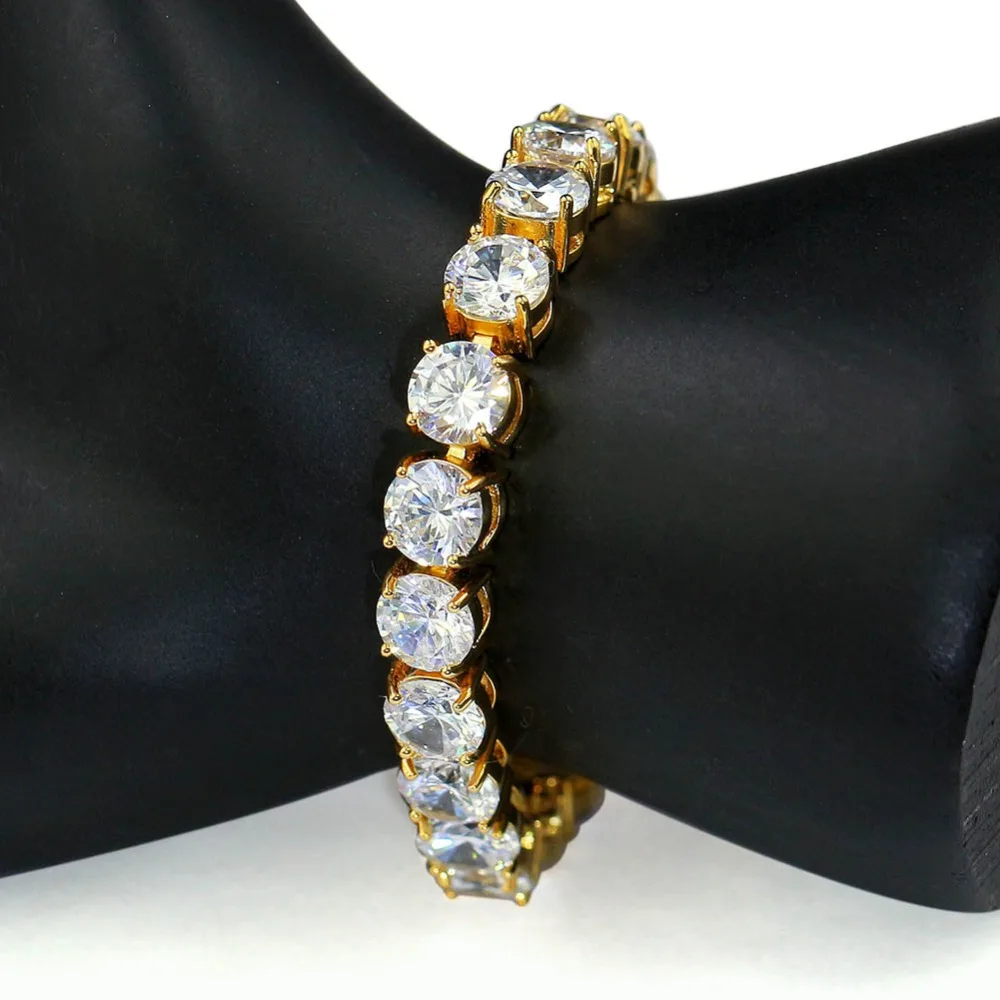 3mm-10mm Mens/Women AAA+ Cubic Zirconia Tennis Bracelet Hip Hop Jewelry Iced Out 1 Row Gold Color CZ Charms Bracelet For Gifts