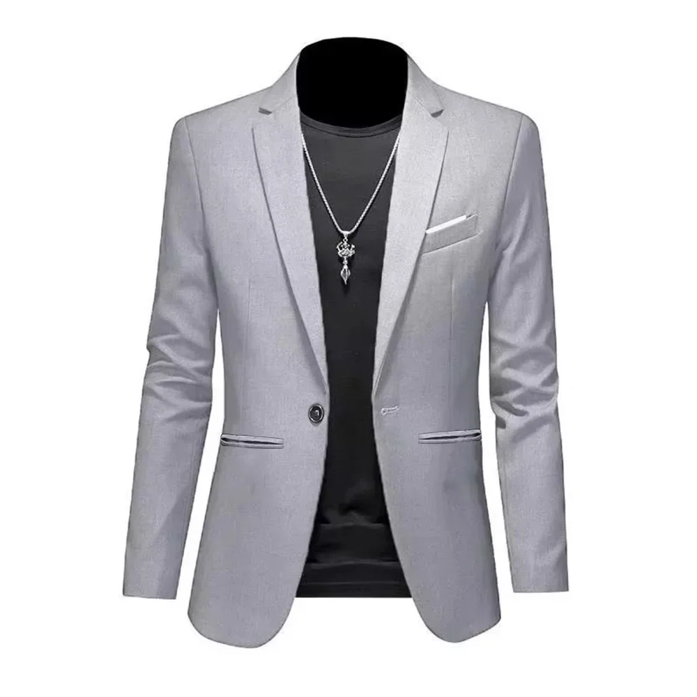Men's Trendy Leisure Boutique Suit Jacket Autumn Casual Business Slim Fit Non-ironing Single Button Suit Solid Formal Blouse