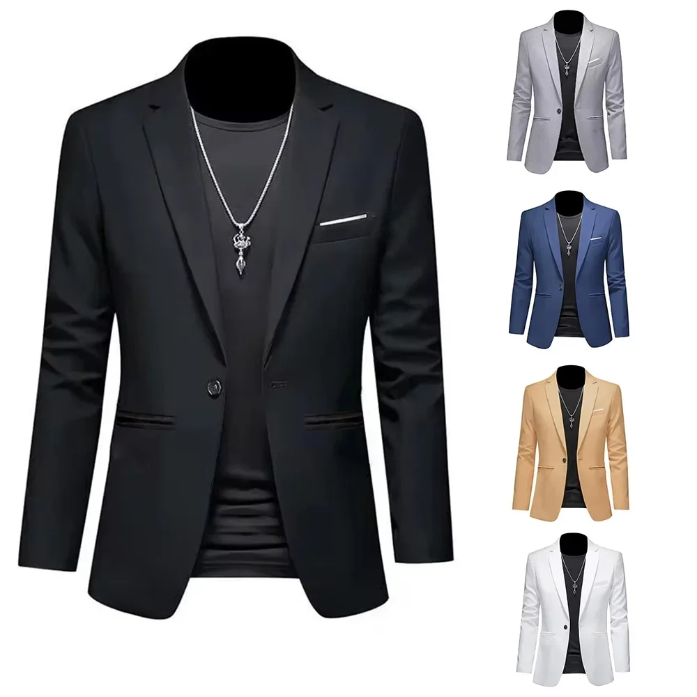Men's Trendy Leisure Boutique Suit Jacket Autumn Casual Business Slim Fit Non-ironing Single Button Suit Solid Formal Blouse
