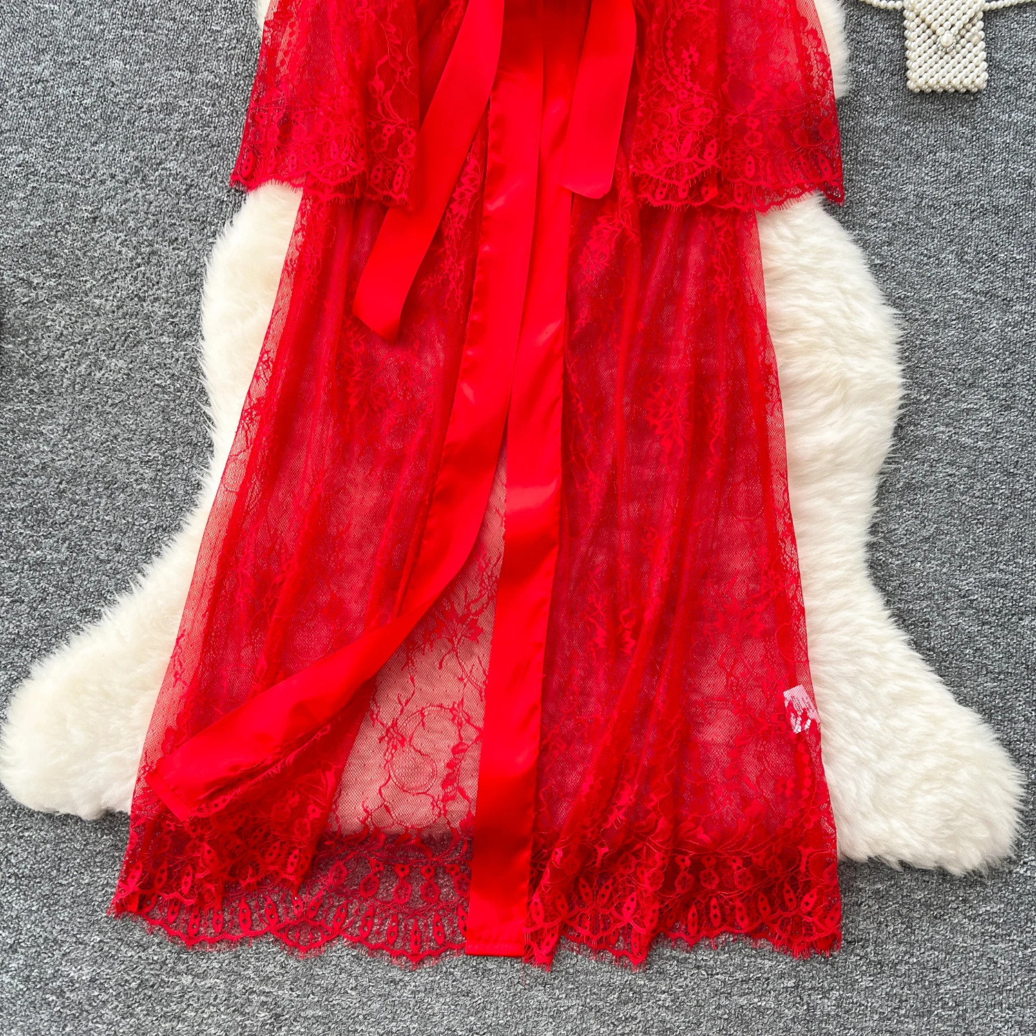 Sexy Long Coats for Women Vintage Lace Sheer Lace-up V-neck Long Sleeve Female Elegant Cardigans Aesthetic Clothes Dropshipping