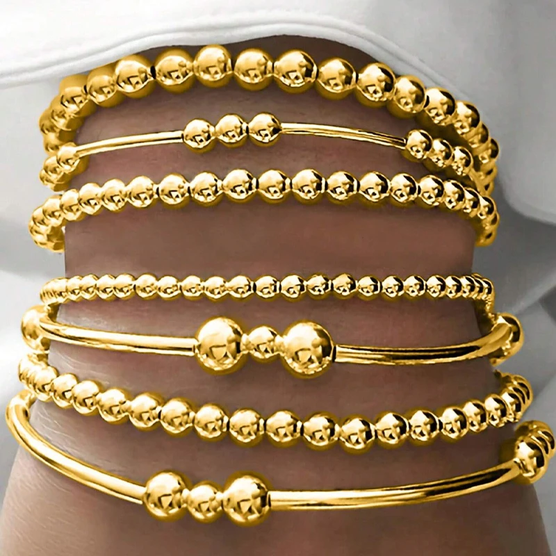 Fashion Simple Bead Bracelet Set For Women Vintage Minimalist Elegant Exquisite Round Bracelets Vacation Date Daily Wear Jewelry