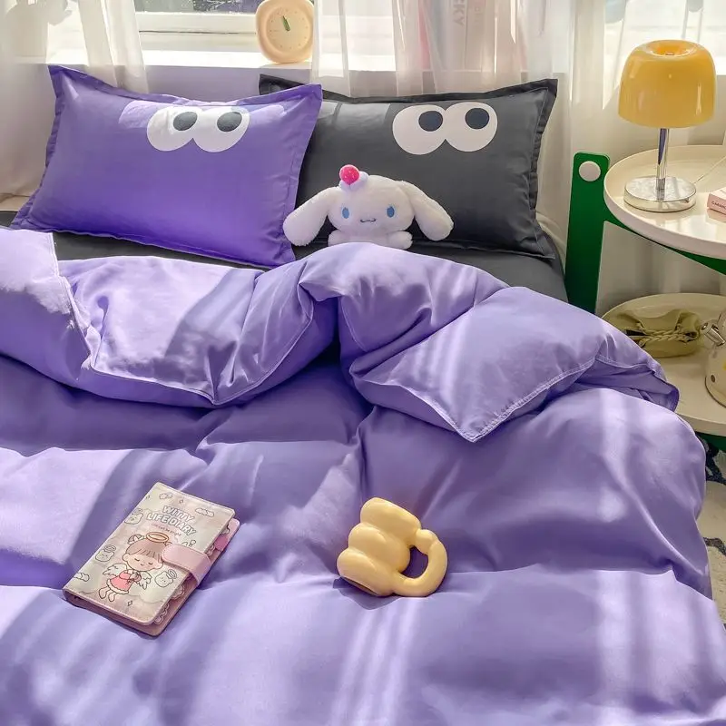 Cute Korean Style Duvet Cover Set No Filler Green Pink Mix Color Flat Sheet Pillowcases Polyester Twin Queen Size Bed Linens