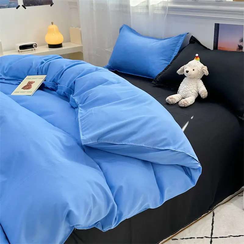 Cute Korean Style Duvet Cover Set No Filler Green Pink Mix Color Flat Sheet Pillowcases Polyester Twin Queen Size Bed Linens