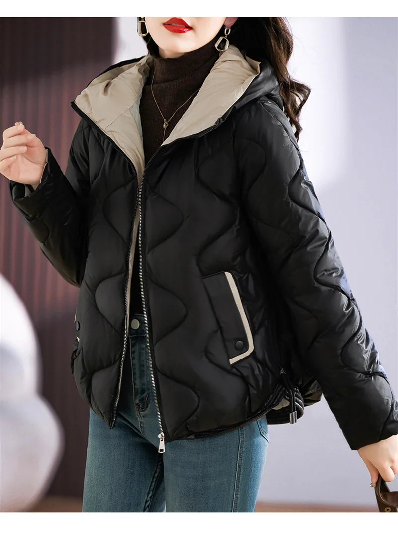 2026 New Korean Down Cotton Jacket Women Hooded Parkas Winter Cotton Padded Coat Thick Warm Loose Puffer Female Snow Wear Outwea