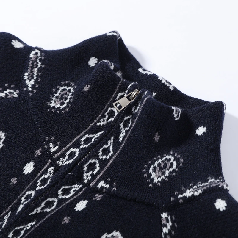 Fashion Knit Printed Sweater Women's Stand Collar Long Sleeve Zippers Vintage Style Cardigan 2026 Autumn New Lady Casual Top 