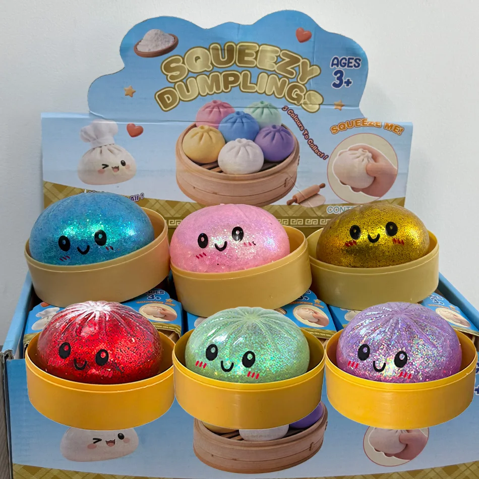 New 1-12pcs Glitter Dumpling Glitter Dumpling Squishy with Box Dumplings Sensory Squeeze Toy for Stress Relief