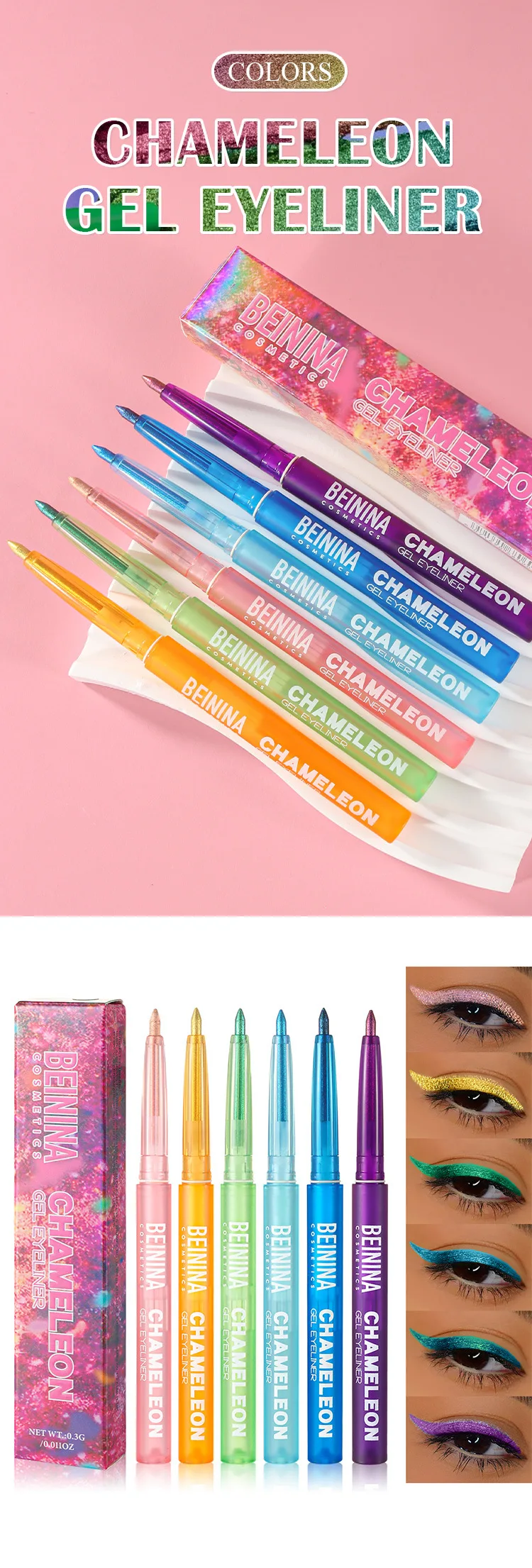 Shiny Chameleon Metallic Blue Eyeliner Gel Pen Eyeshadow Multicolor Eye Liner Pearlescent Polarized Glitter Eyes Pigment Makeup