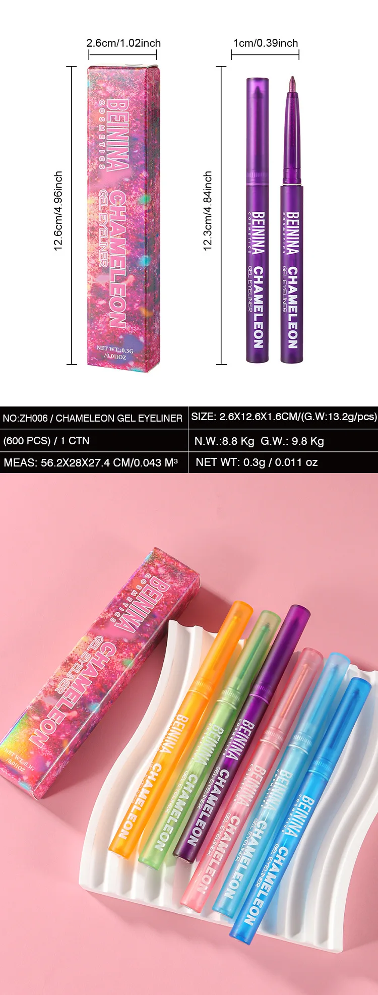 Shiny Chameleon Metallic Blue Eyeliner Gel Pen Eyeshadow Multicolor Eye Liner Pearlescent Polarized Glitter Eyes Pigment Makeup