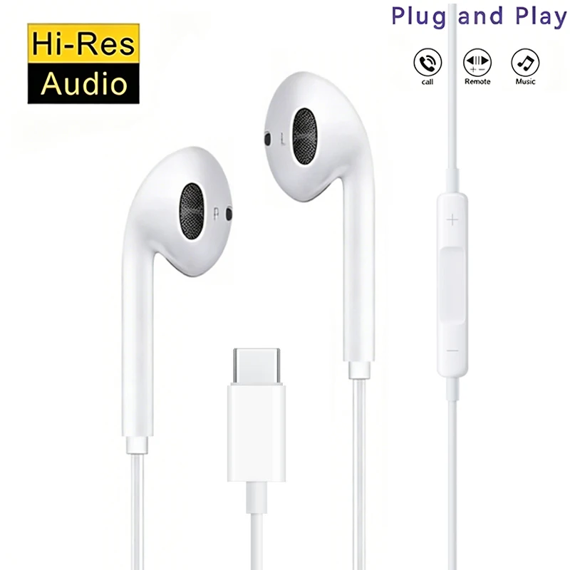 XK-High Definition Wired Earphone Type C In-Ear Control Portable Sport WiredHeadset With Mic Wired Headphones For Mobile Phones