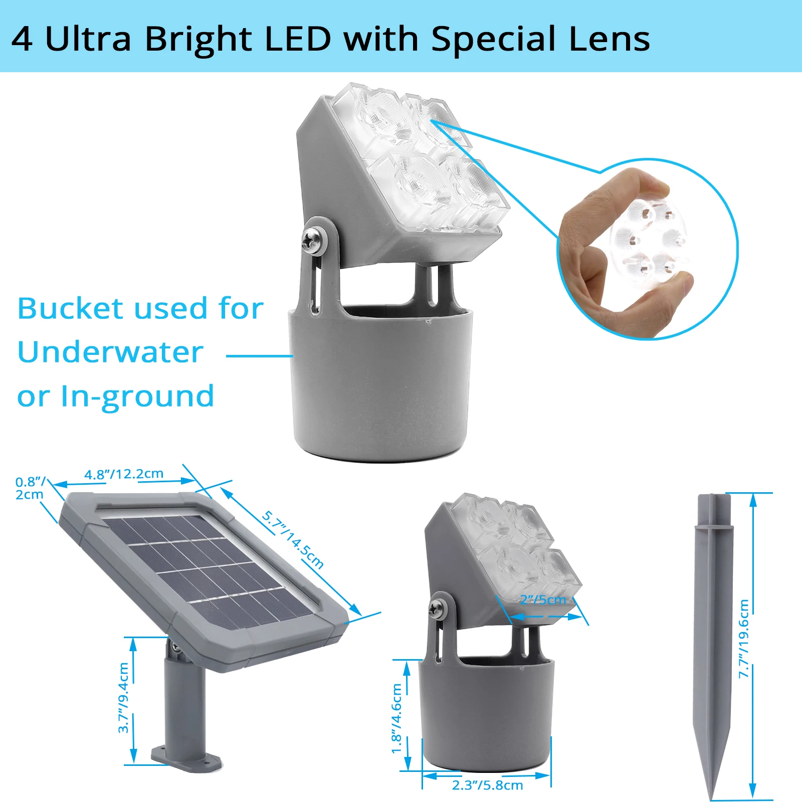 Solar Underwater Submersible Pond Light,Amphibious Solar Spotlight IP68 Outdoor Landscape Lamp Auto ON/Off for Garden