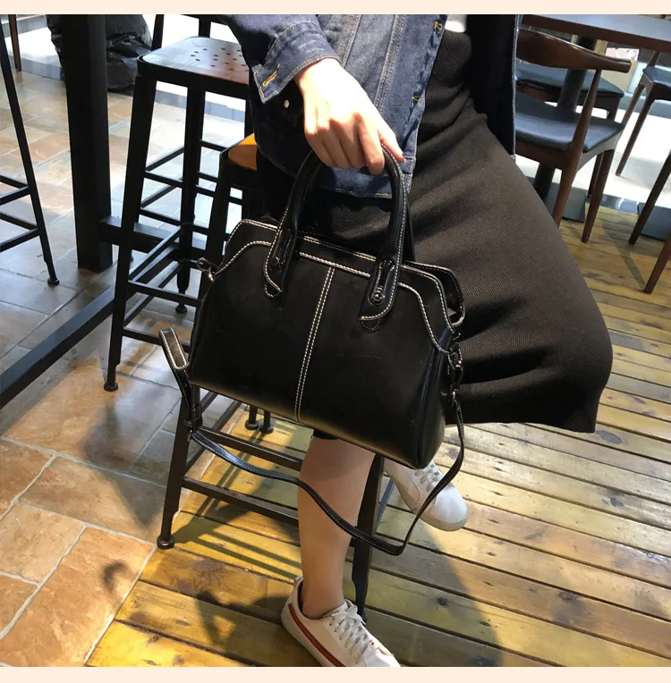 Genuine Leather Women Handbag Top Handle Shoulder Cross Body Bag Fashion Oil Wax Cowhide Purses and Handbags Messenger Tote Bags