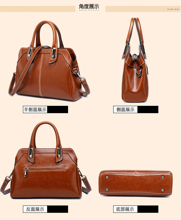 Genuine Leather Women Handbag Top Handle Shoulder Cross Body Bag Fashion Oil Wax Cowhide Purses and Handbags Messenger Tote Bags